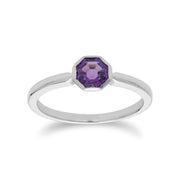 Gemondo Bague Amethyste, Argent Sterling Améthyste Février Pierre Unique Octogone Bague - Améthyste