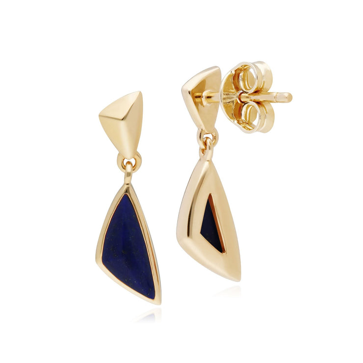 Boucles d'Oreilles Mini Pendantes Argent 925 Plaqué Or Lapis Lazuli