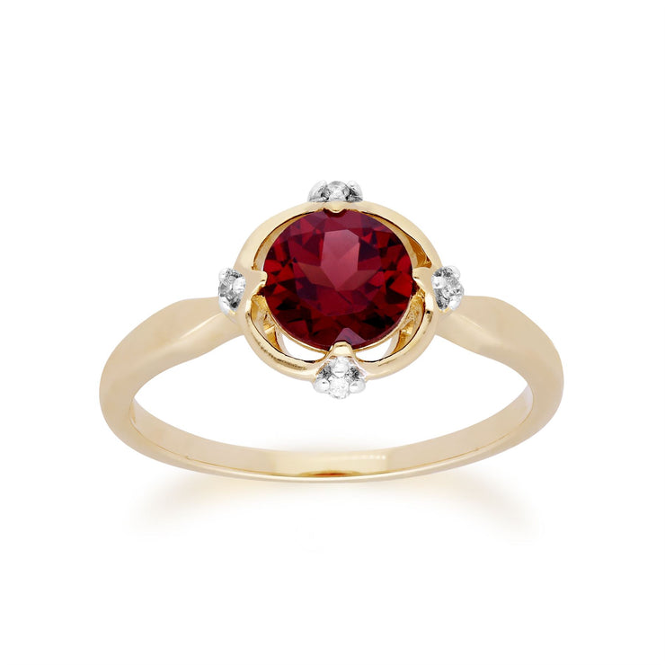 Gemondo 9ct Yellow Gold Halo Mozambique Garnet & Diamond Round Cut Ring