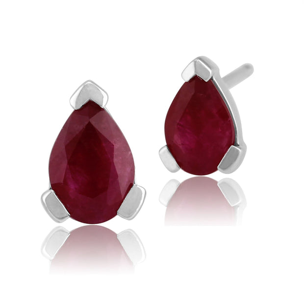 Boucles d'Oreilles Clou Classique Or Blanc 375 Rubis Poire