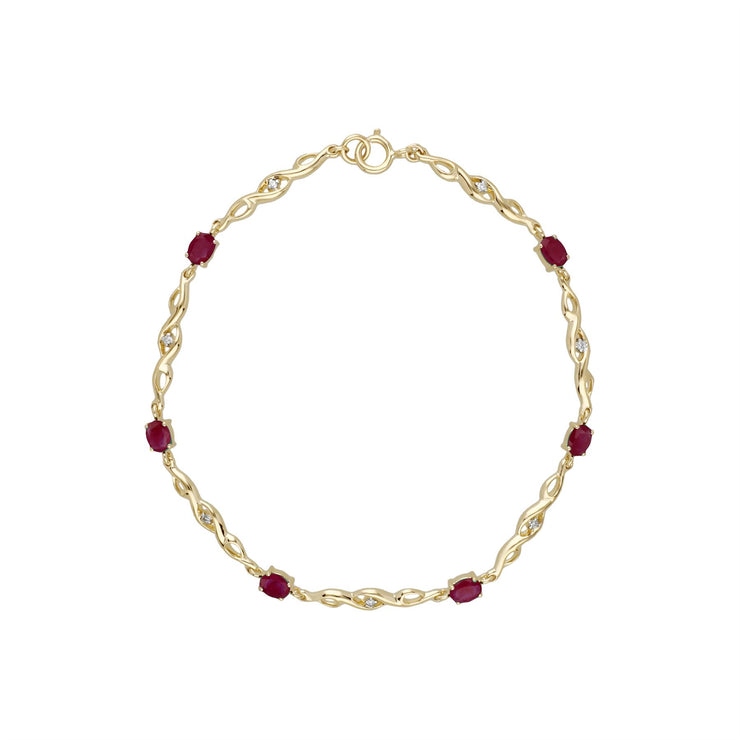 9 ct or Jaune Ovale Rubis et Diamant 18cm Tennis Bracelet