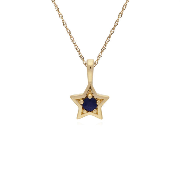 Saphir Collier, 9 ct Or Jaune Saphir Pierre Unique Étoile Pendentif sur 45cm Chaîne