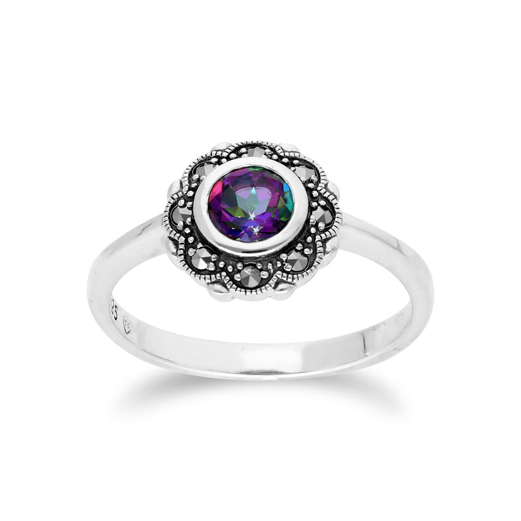 gemondo Topaze Mystique Bague, argent sterling Topaze Mystique & marcassite ART NOUVEAU Bague Fleur - Topaze Mystique