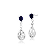 Pendentif et Boucles d'Oreilles Pendantes Classique Or Blanc 375 Saphir Poire