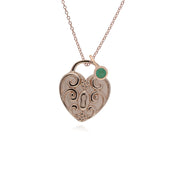 Pendentif Classique Cadenas Cœur Torsadé Argent 925 Plaqué Or Rose et Charms Emeraude