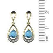Pendentif et Boucles d'Oreilles Pendantes Style Art Nouveau Or Jaune 375 Topaze Bleue et Diamant