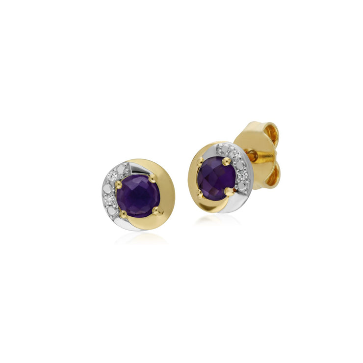 s 9 CT or Jaune Améthyste & Diamant Deux Tons Boucles D'Oreilles