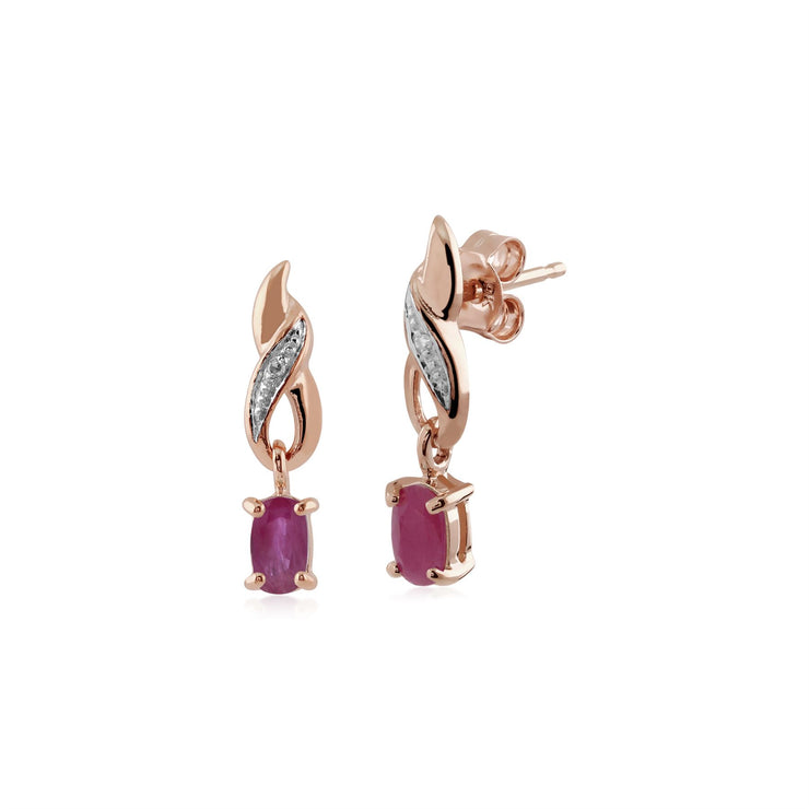 Rubis Boucles D'Oreilles, 9 CT or Rose Naturel Rubis & Diamant Classique Boucles D'Oreilles Goutte