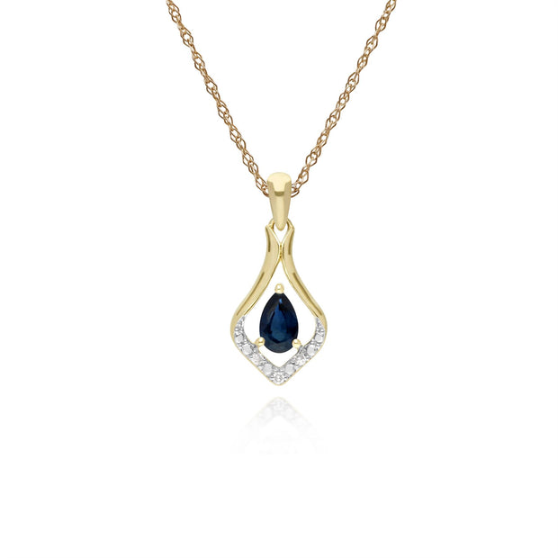 Boucles d'Oreilles Dormeuses et Pendentif Feuille Classique Or Jaune 375 Saphir et Diamant