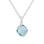 Argent Sterling 2.30ct Coupe Coussin Naturel Topaze Bleu Et Diamant pendentif sur chaîne