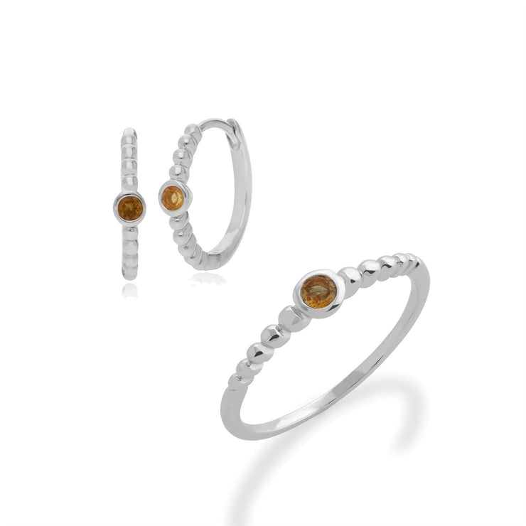 Bague et Boucles d'Oreilles Créoles Essentiel Argent 925 Citrine