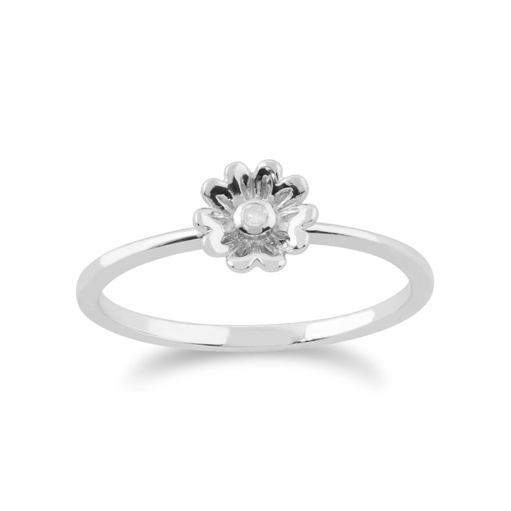 Set de Trois Bagues Empilables Floral Or Blanc 375 Topaze Bleue et Diamant Papillion et Fleurs