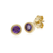 Boucles D'Oreilles Am�thystes, 9 CT or Jaune Am�thyste Pierre Unique Rond Milgrain Boucles D'Oreilles