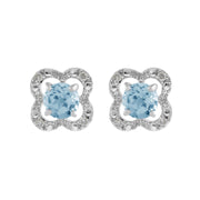 Boucles d'Oreilles Clou Topaze Bleue Classique Or Blanc 375 et Ear-Jacket Fleur Diamant