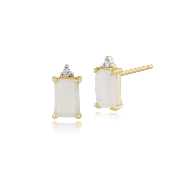 Pendentif et Boucles d'Oreilles Clou Classique Or Jaune 375 Opale et Diamant Baguette
