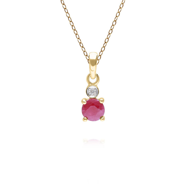 Pendentif Micro Statement en or jaune 9 carats avec rubis et diamants ronds