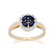 Gemondo 9ct Yellow Gold Sapphire Cluster and Diamond Halo Ring