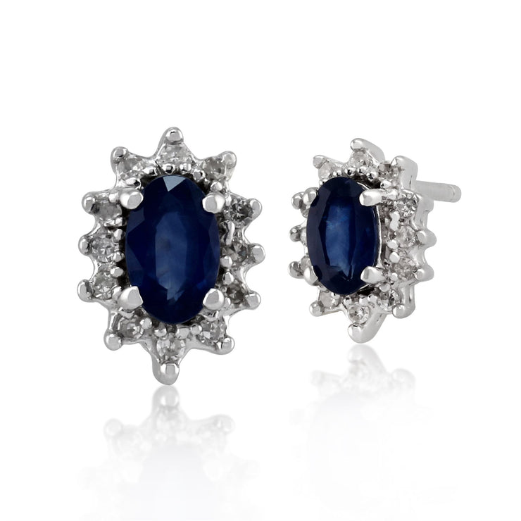 Boucles d'Oreilles Clou Classique Or Blanc 375 Saphir Bleu Clair, serti de Diamant