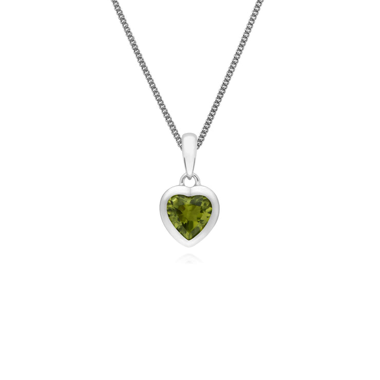 Argent Sterling Pierre Unique Péridot Coeur Pendentif sur 45cm Chaîne