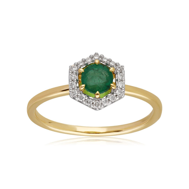 Bague Fiançailles Halo Or Jaune 750 Emeraude 0,38ct et Diamant