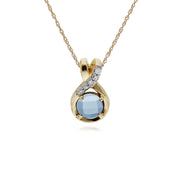 Topaze Bleu Collier, 9 CT or Jaune Topaze Bleu et Diamant Rond Baiser Pendentif sur 45cm Chaîne