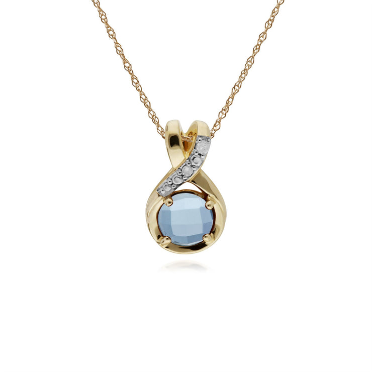 Topaze Bleu Collier, 9 CT or Jaune Topaze Bleu et Diamant Rond Baiser Pendentif sur 45cm Chaîne