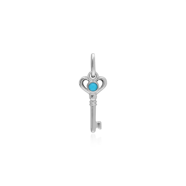 Pendentif Classique Argent 925 Petite Clé avec Turquoise Rond