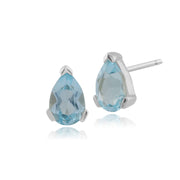 Boucles d'Oreilles Clou Classique Or Blanc 375 Topaze Bleu Poire