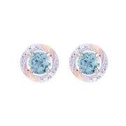 Boucles d'Oreilles Clou Topaze Bleue Classique Or Blanc 375 Diamant et Ear-Jacket Diamant Rond