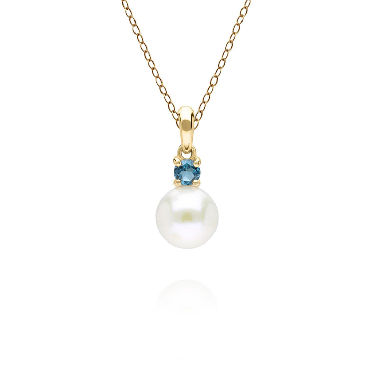 Pendentif Modern Pearl Or Jaune 375 avec Perle et Topaze Bleue