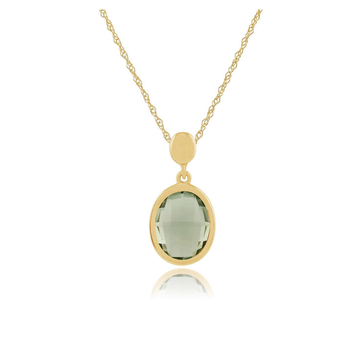 Pendentif Or Jaune 375 Quartz Oval Vert Clair