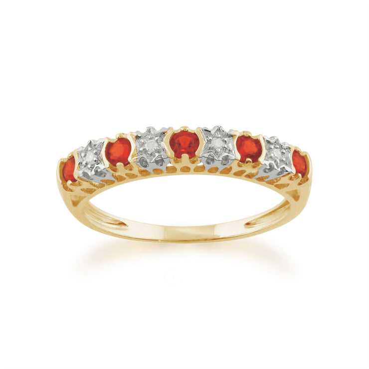 Gemondo Opale de Feu Bague, 9 CT or Jaune 0,15 CT Feu Opale & Diamant Bague Mi-éternité