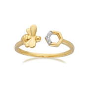 Bague Ouverte Abeille Collection Honeycomb Or Jaune 375 Diamant