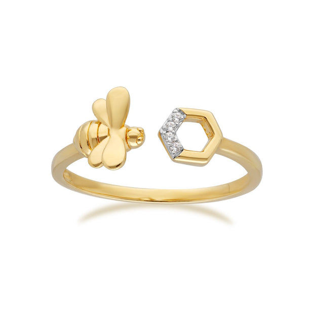 Bague Ouverte Abeille Collection Honeycomb Or Jaune 375 Diamant