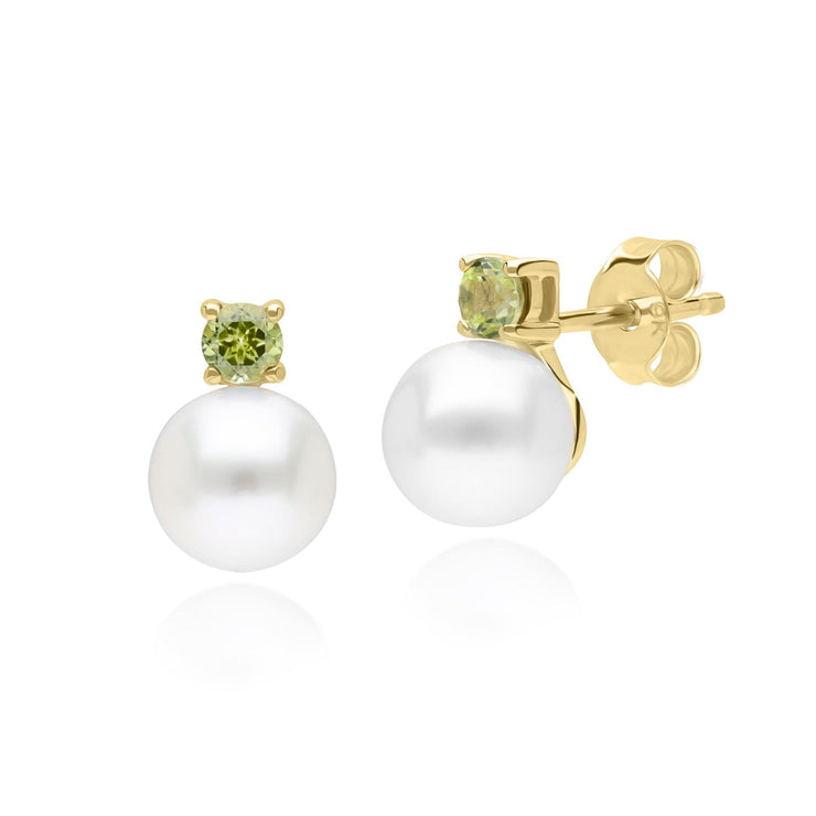 Boucles d'Oreilles Clou Modern Pearl Or Jaune 375 Péridot et Diamant