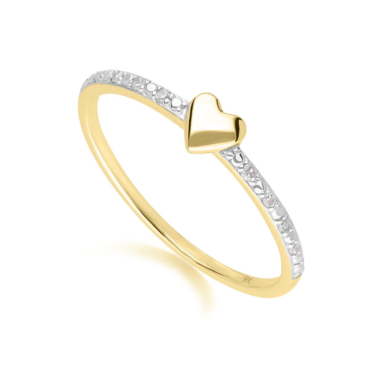 Bague Délicate Cœur Love en Or Jaune 375 avec Diamant