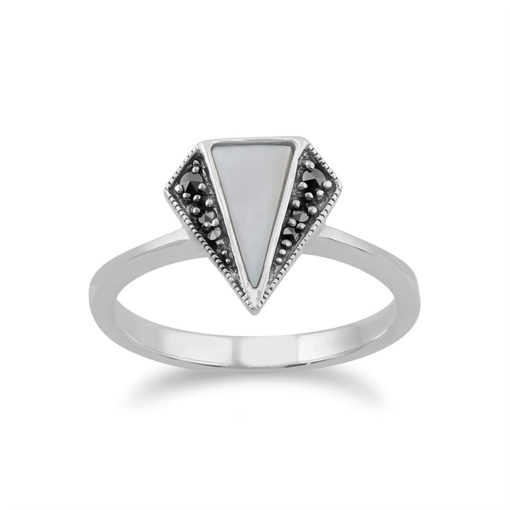 Gemondo Marcassite Bague, en Argent Sterling 925 Nacre & Marcassite Art Déco Bague