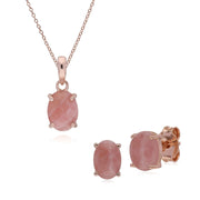 Pendentif et Boucles d'Oreilles Clou Classique Argent 925 Plaqué Or Rose Rhodochrosite Oval