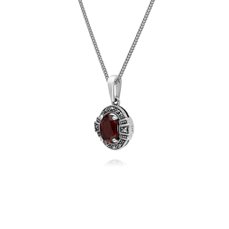 Argent Sterling Ovale Grenade et Marcassite Serti 45cm Collier