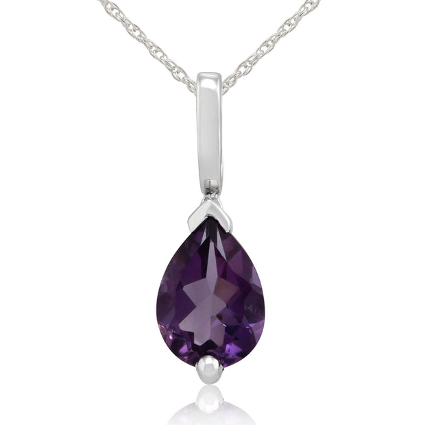 Pendentif et Boucles d'Oreilles Clou Classique Or Blanc 375 Améthyste Poire
