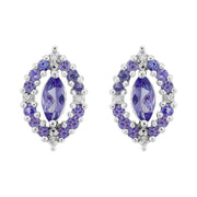 Boucles d'Oreilles Clou Classique Argent 925 Tanzanite marquise et Diamant
