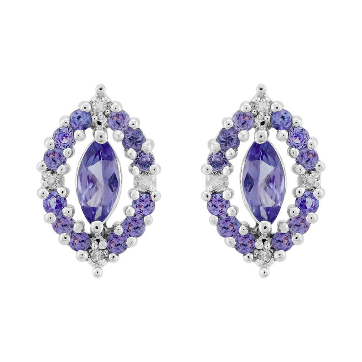 Boucles d'Oreilles Clou Classique Argent 925 Tanzanite marquise et Diamant
