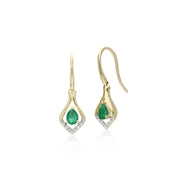 �meraude Boucles D'Oreilles, 9 Ct or Jaune �meraude et Diamant Feuille Boucles D'Oreilles Goutte