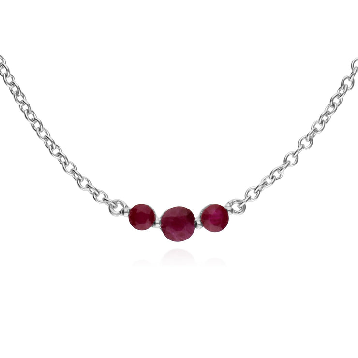 Argent Sterling Trois Pierres Rubis Rond Dégradé 45cm Collier