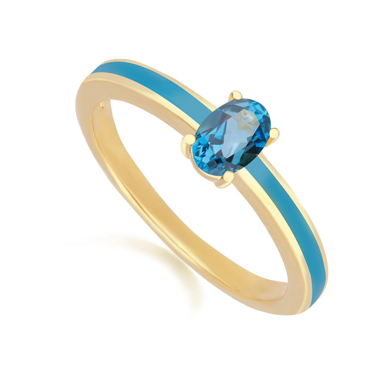 Bague Siberian Waltz Émail Bleu & Topaze Bleue de Londres en Argent Doré à l'Or Fin