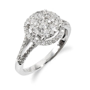 Gemondo 18ct Or Blanc 0.75ct Jarret Fendu Diamant Auréole Bague Grappe