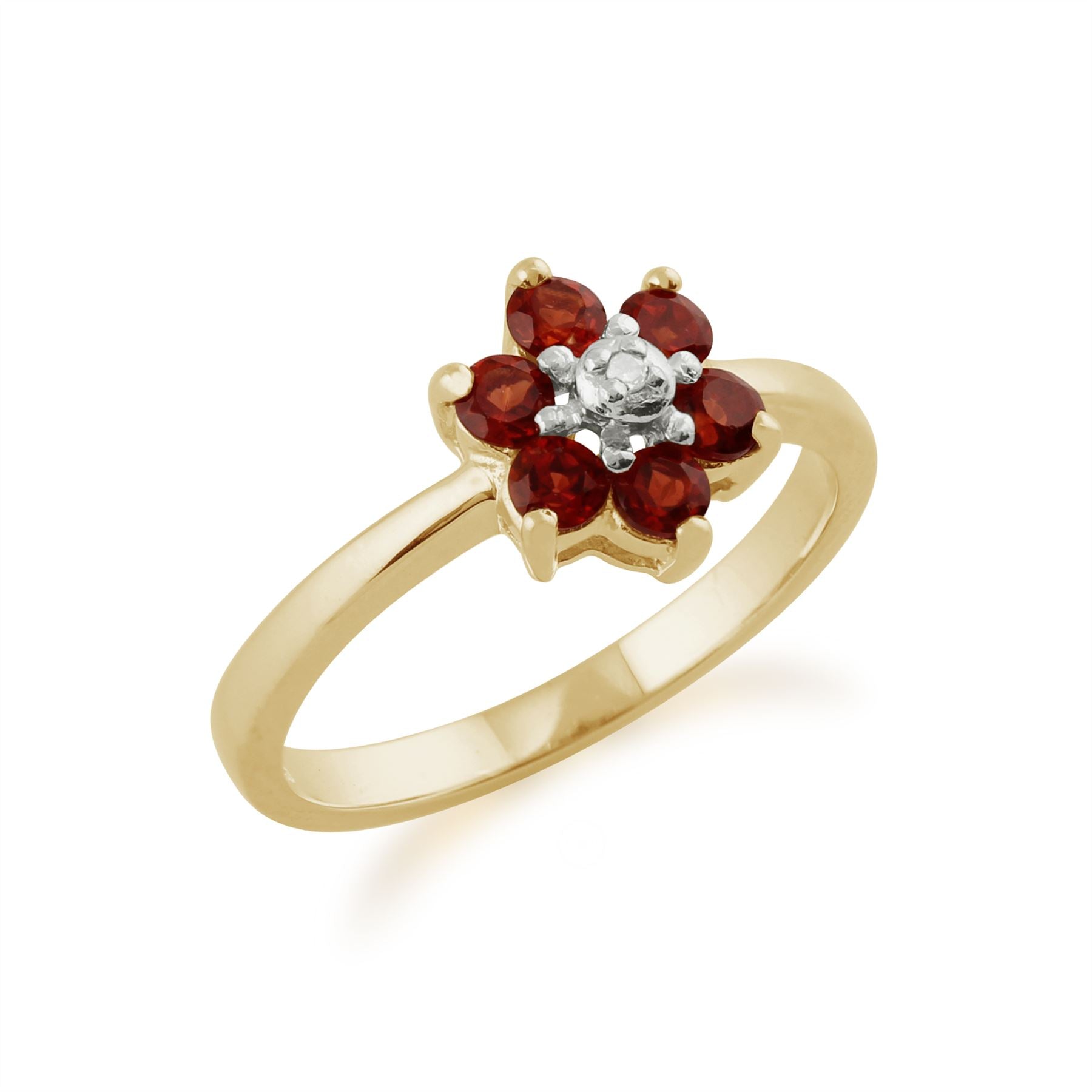 Gemondo Grenade Bague, 9ct Or Jaune 0.56ct Mozambique Grenat Et Diamant Bague Fleur
