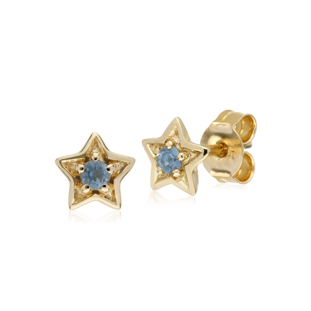 BOUCLES D'OREILLES CLOU ETOILE EN OR JAUNE 375 AVEC AIGUE-MARINE