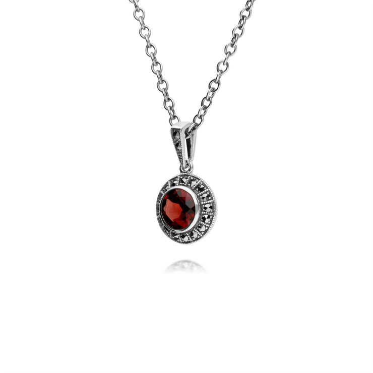 Argent Sterling Rond Grenade et Marcassite Serti 45cm Collier