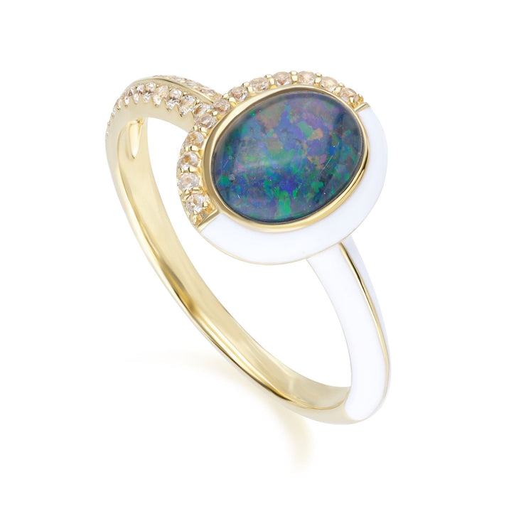 Bague Siberian Waltz avec Opale Triplet & Topaze Blanche